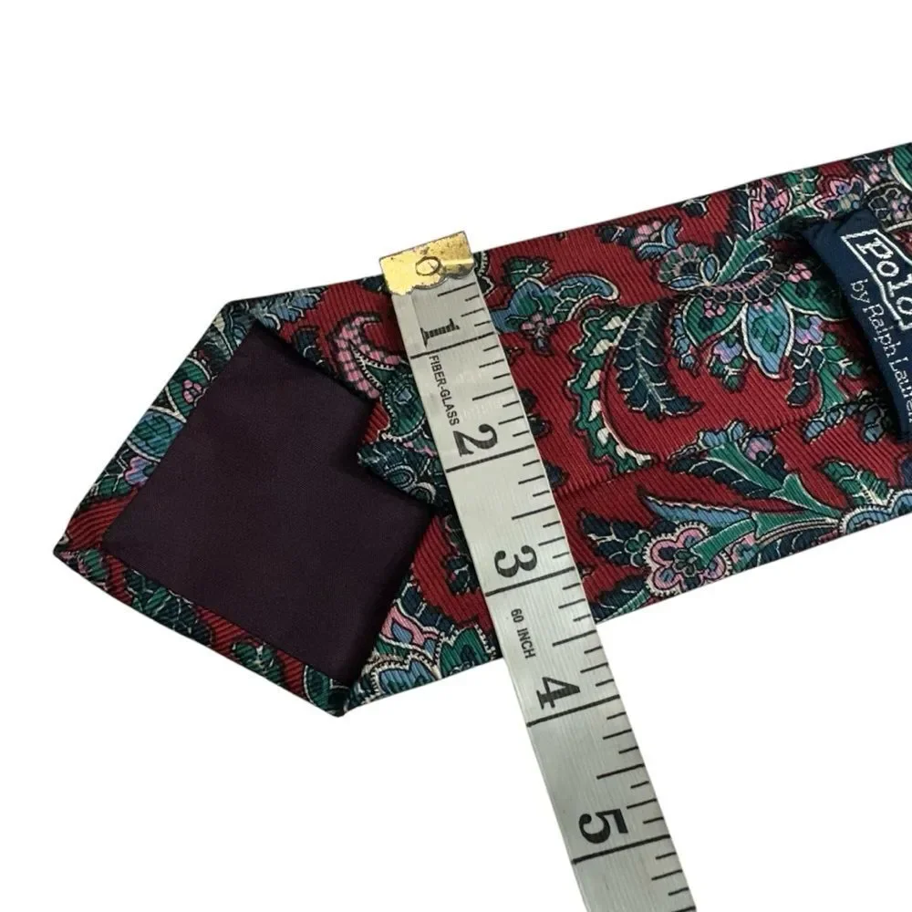 Vintage Polo Ralph Lauren Hand Made Silk Paisley Red Pink‎ Tie